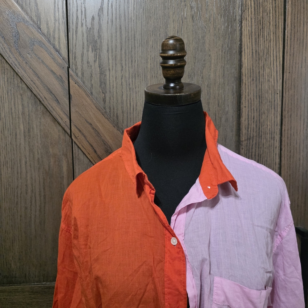 J. Crew Two-Tone Button-Up in Orange & Light Pink - Picture 2 of 3